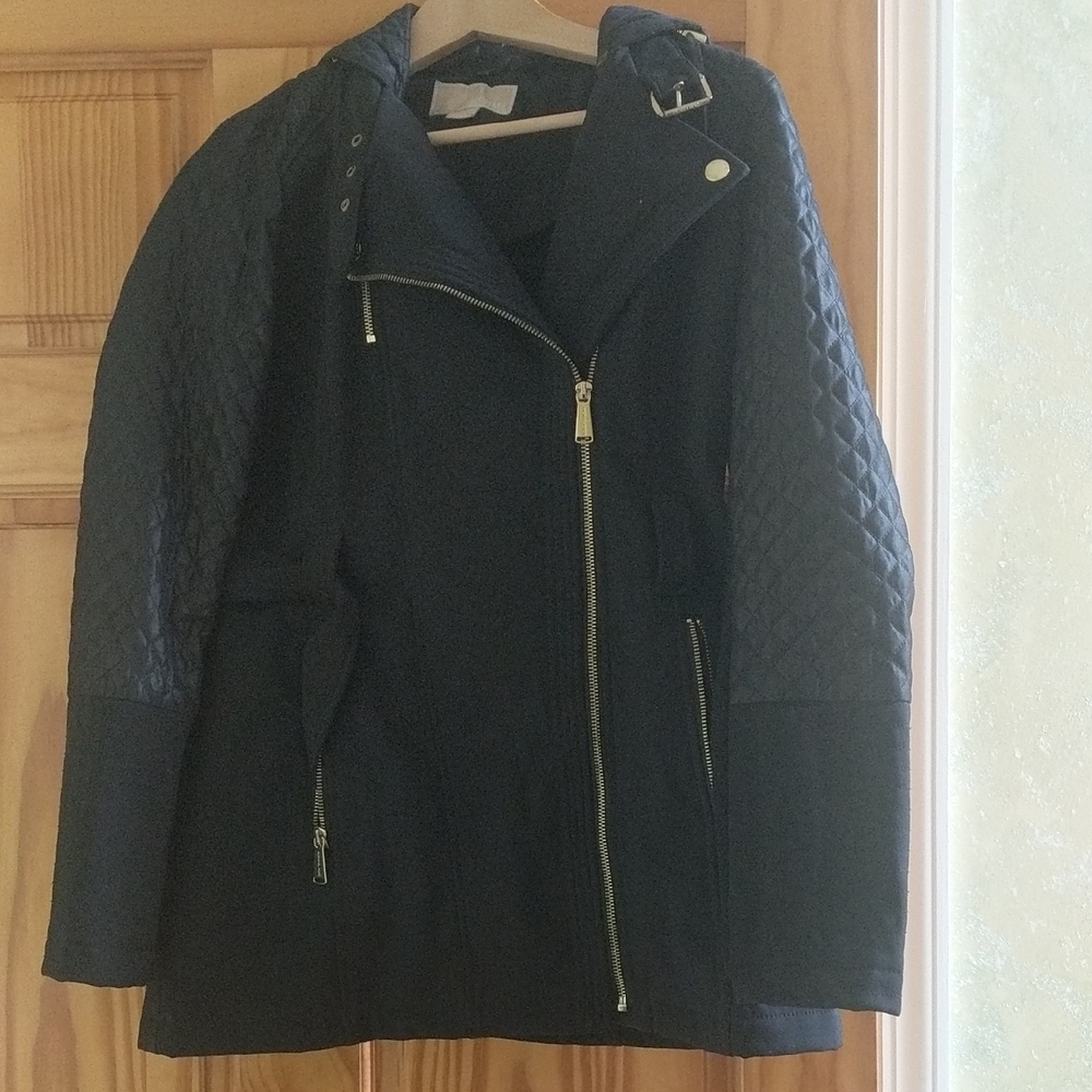 Michael Kors Black Utility Jacket Asymmetrical Quilted Design